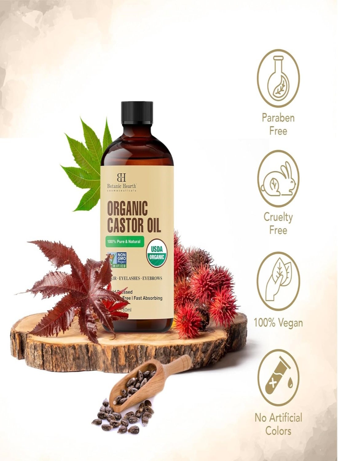 Pack of 2 Organic Castor Oil 60ml | USDA Certified Organic | 100% Pure | Cold Pressed | Hexane Free | Hair Growth Oil for Hair, Eyelashes, Eyebrows, Scalp & Nails - image 4