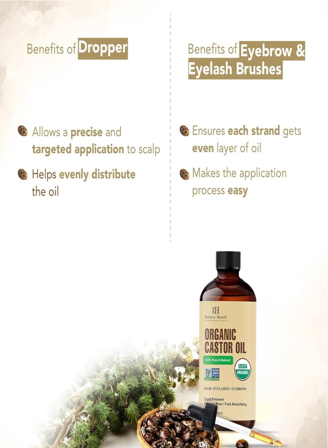 Pack of 2 Organic Castor Oil 60ml | USDA Certified Organic | 100% Pure | Cold Pressed | Hexane Free | Hair Growth Oil for Hair, Eyelashes, Eyebrows, Scalp & Nails - image 5
