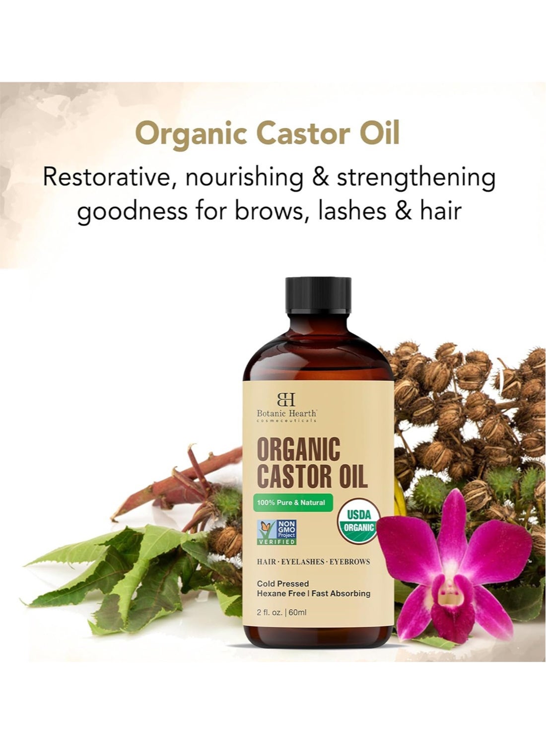 Pack of 2 Organic Castor Oil 60ml | USDA Certified Organic | 100% Pure | Cold Pressed | Hexane Free | Hair Growth Oil for Hair, Eyelashes, Eyebrows, Scalp & Nails - image 6