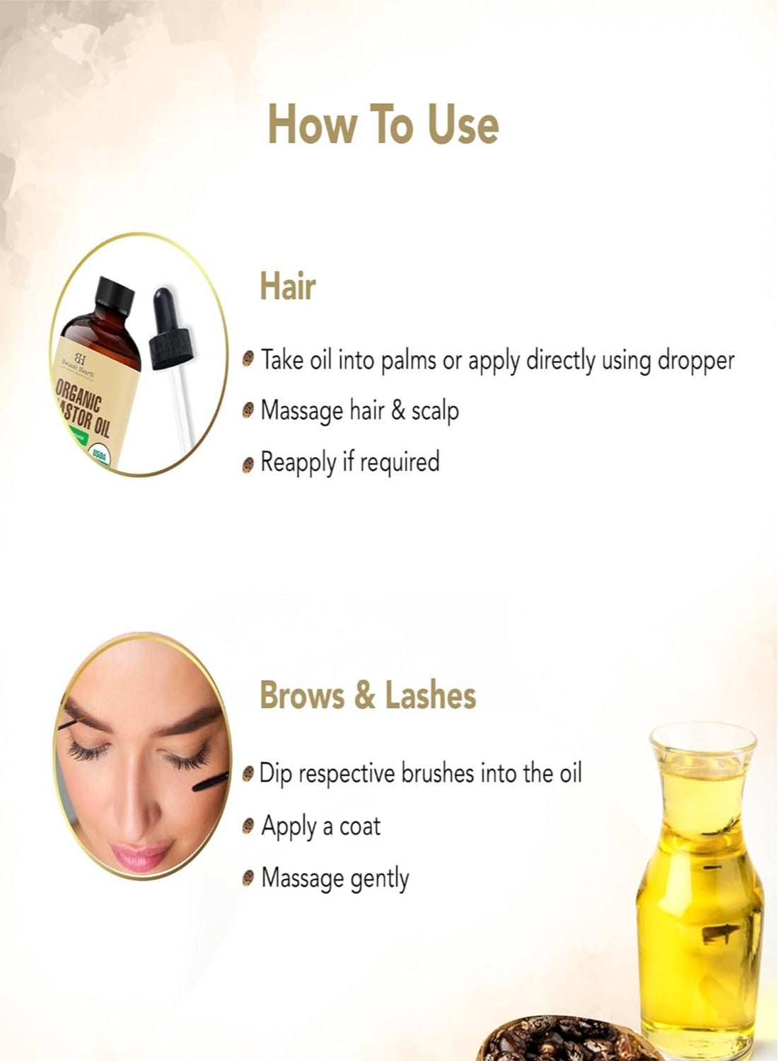 Pack of 2 Organic Castor Oil 60ml | USDA Certified Organic | 100% Pure | Cold Pressed | Hexane Free | Hair Growth Oil for Hair, Eyelashes, Eyebrows, Scalp & Nails - image 7