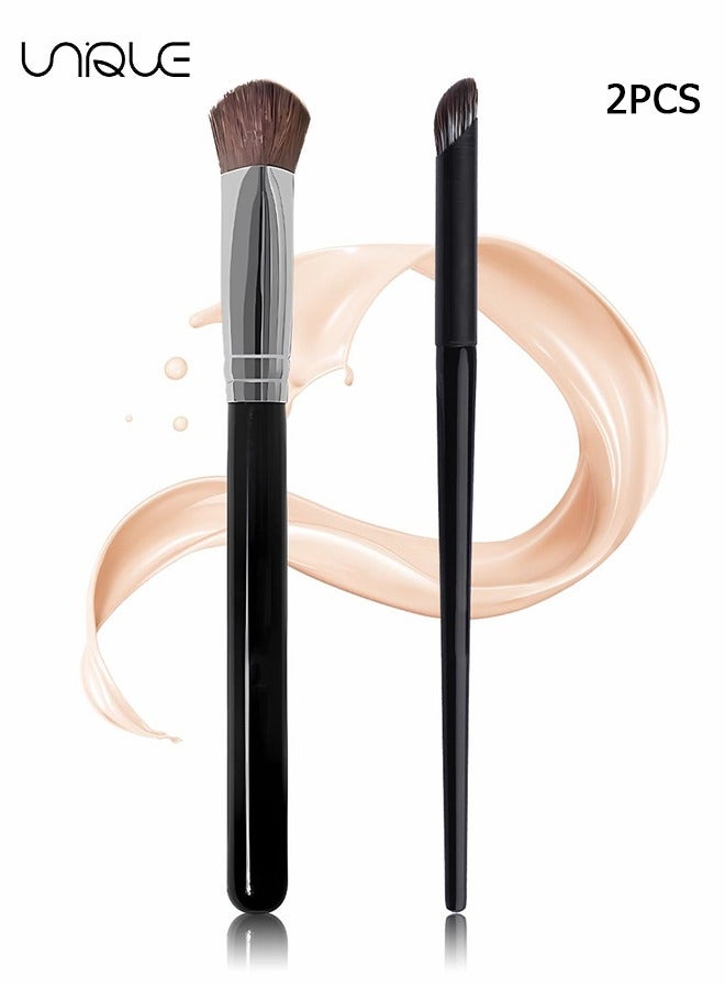 2 PCS Concealer Brush - Triangle Highlighting Brush & Angled Under Eye Nose Shadow Brush - for Blending Setting Buffing with Liquid, Cream and Powder