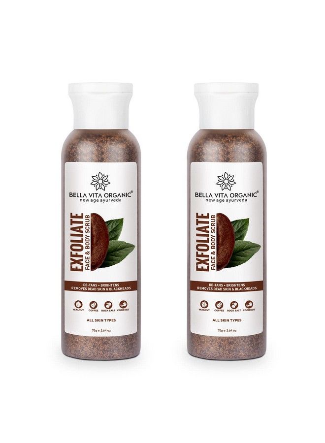 Bella Vita Organic Exfoliate Coffee Scrub For Face & Body, Blackhead Remover, De Tan Removal Ayurveda, Dirt Removal From Neck, Knees, Elbows, Arms, Pack of 2 (75 gm Each)