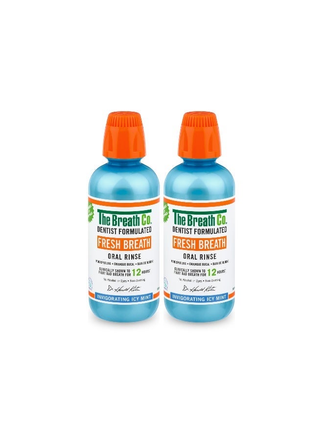 The Breath Co. Invigorating Icy Mint Mouthwash (Pack of 2) | Alcohol-Free Oral Rinse | 12H Long-Lasting Fresh Breath & Gum Care | Dentist Formulated | 500ml Each