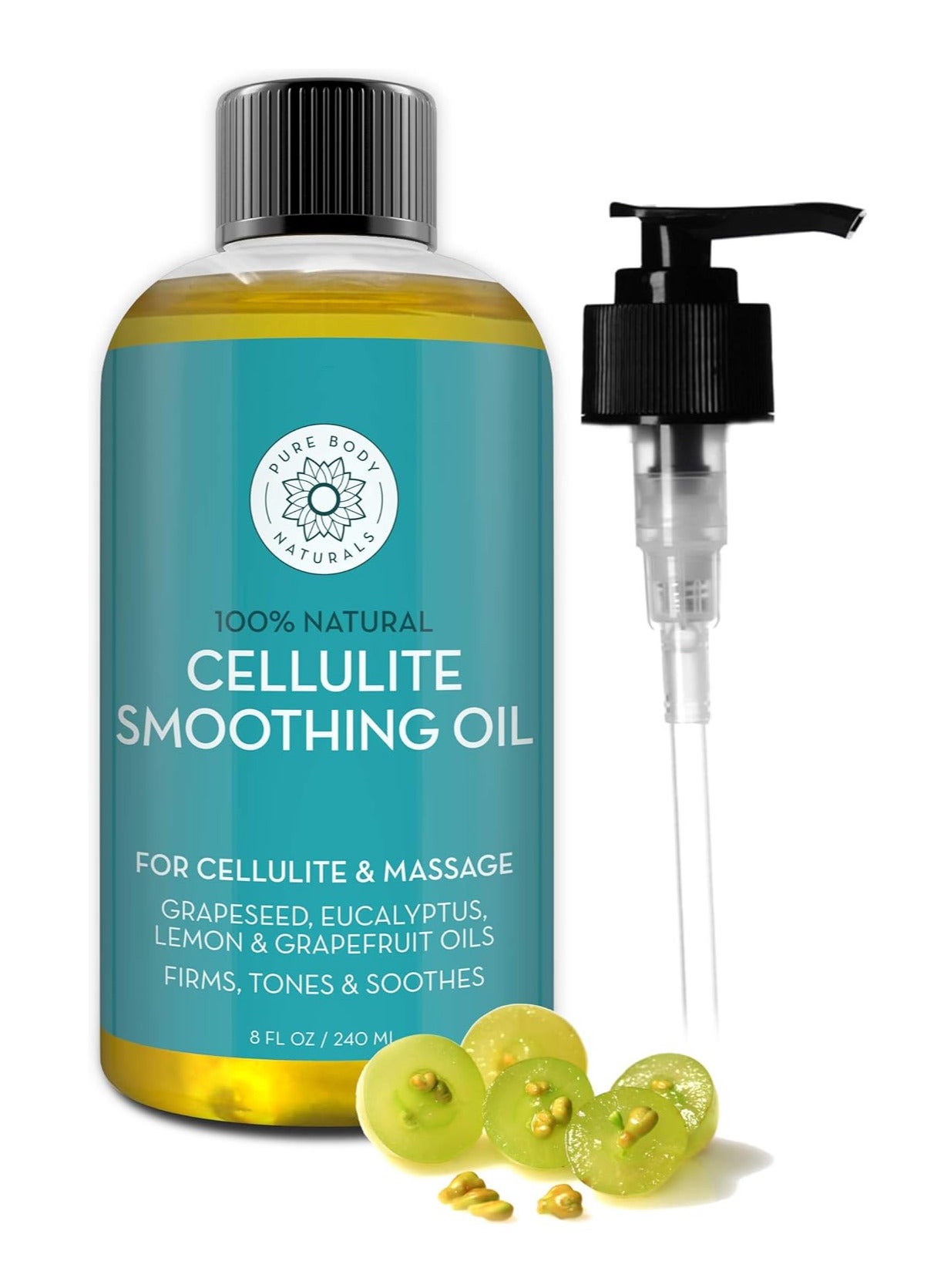 Anti Cellulite Massage Oil, 8 fl oz | 100% Natural Cellulite Remover Oil for Thighs and Butt Firming | Chemical Free Body Oil for Skin Tightening and to Reduce Stretch Marks