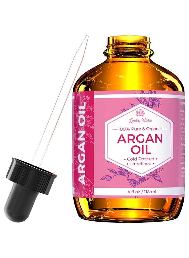 Argan Oil, 100% Pure Virgin Cold Pressed Moroccan Anti Aging Acne Treatment Moisturizer for Hair Skin & Nails 4 oz
