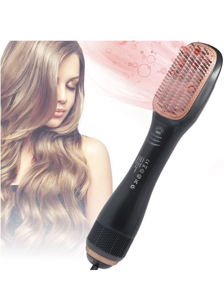 Professional Hair Dryer Brush Negative Ion Blow Dryer Straightening Brush Hot Air Styling Comb Electric Hair Straightener Styler (GOLD)