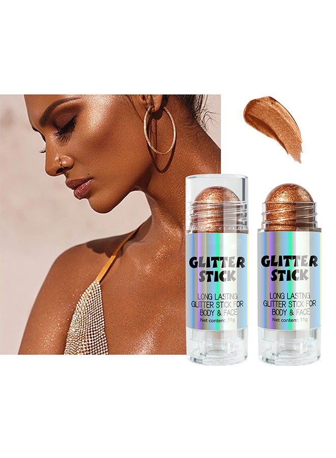 Glitter Stick For Body & Face - Highlighter Stick Smooth Creamy Glitter Body Stick Long Lasting Shimmer Highlighter Illuminator for Face & Body & Leg (#04)