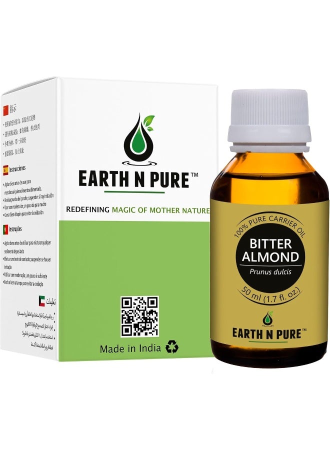 Earth N Pure Bitter Almond Oil (Badam Oil) | 50 ml | 100% Cold-Pressed, Natural, Unrefined, Therapeutic Grade Carrier Oil