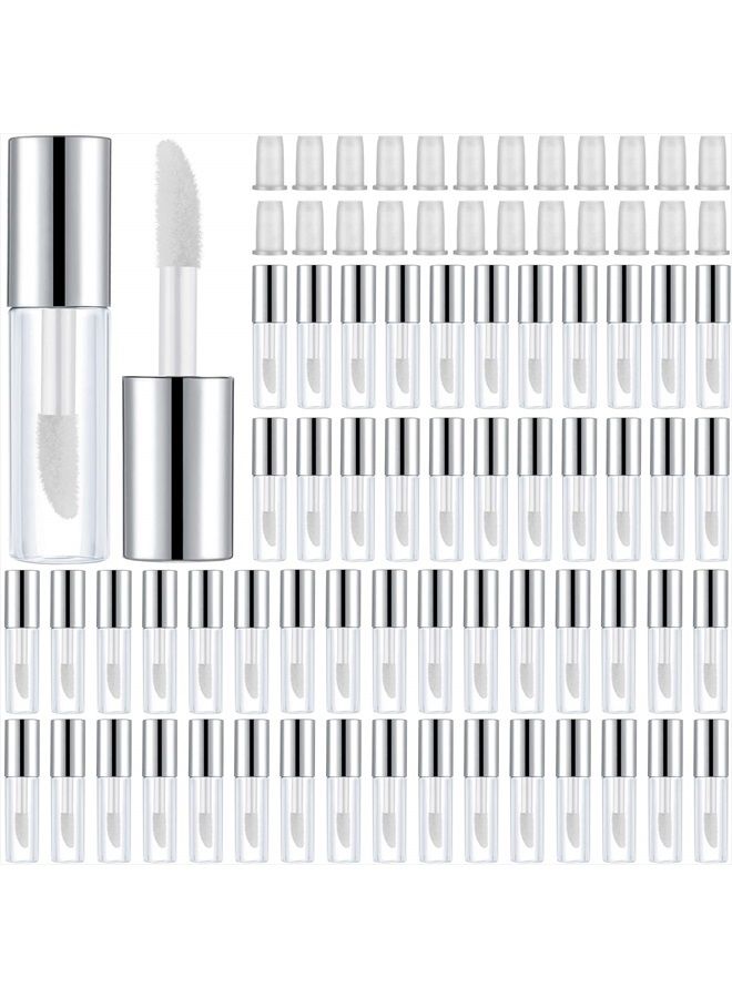 100 Pieces 1.2 ml Clear Mini Lip Gloss Tube Refillable Empty Lip Balm Gloss Containers Bottles Transparent Mini Lipstick Containers for Women Girls DIY Makeup (Silver)