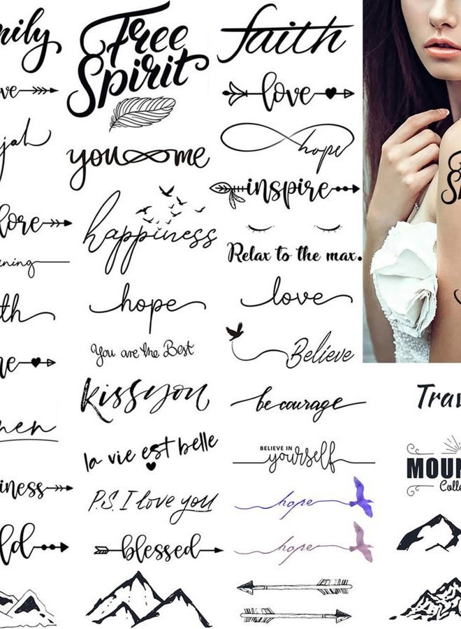 36 Designs Temporary Tattoos Faith Words Hope Love Happiness Letters Believe Fake Tattoos for Women Girls Men Adults