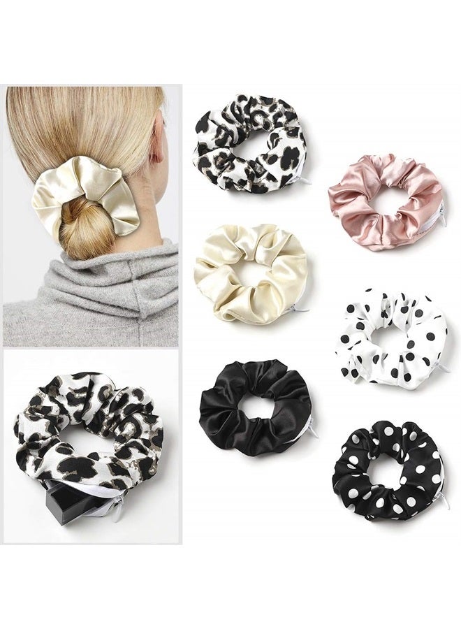 Pocket Scrunchies with Zipper Stash Hair Ties Soft Silk Satin Scrunchy (LLCQ-010)