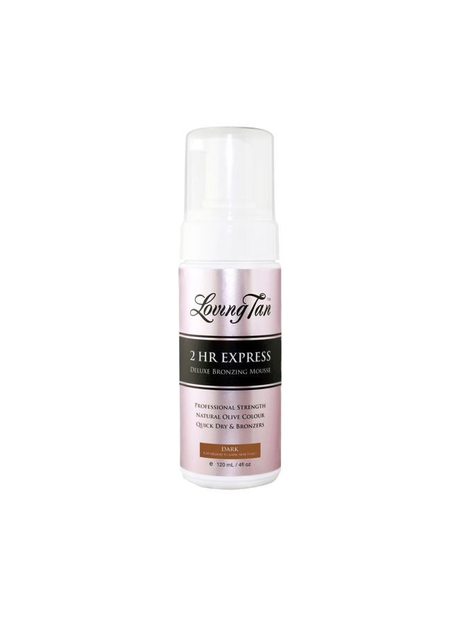 2 HR Express Self Tanning Mousse, Dark - Streak Free, Natural, Professional Quality - 5+ Sunless Self Tanner Applications per Bottle, Cruelty Free, Naturally Derived DHA - 4 FL Oz