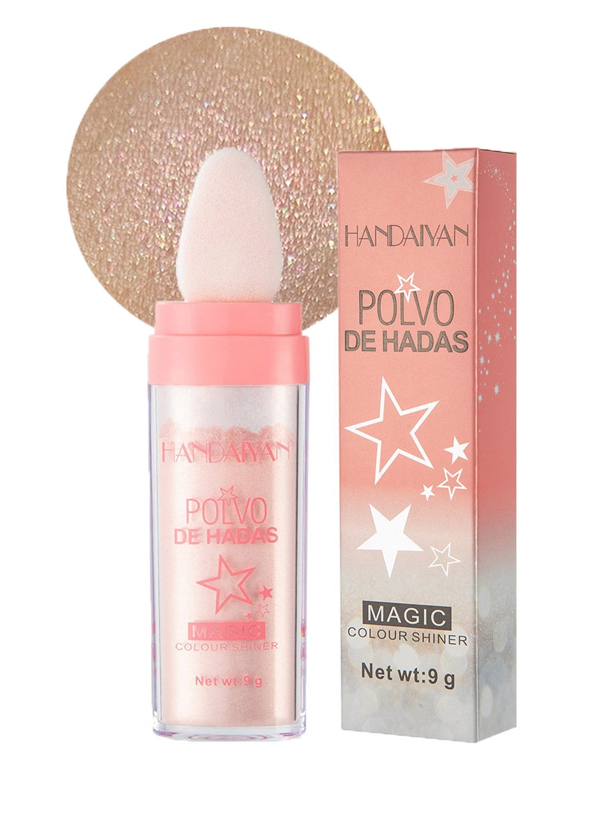 Body Shimmer Powder Polvo De Hadas Fairy Highlighter Glitter Natural Pigment Shiner Stick Loose Oil Glow Body Brighten Dust with Puff Makeup Three-Dimensional Face,Eyeshadow,Eye,Hair,Body,Hair
