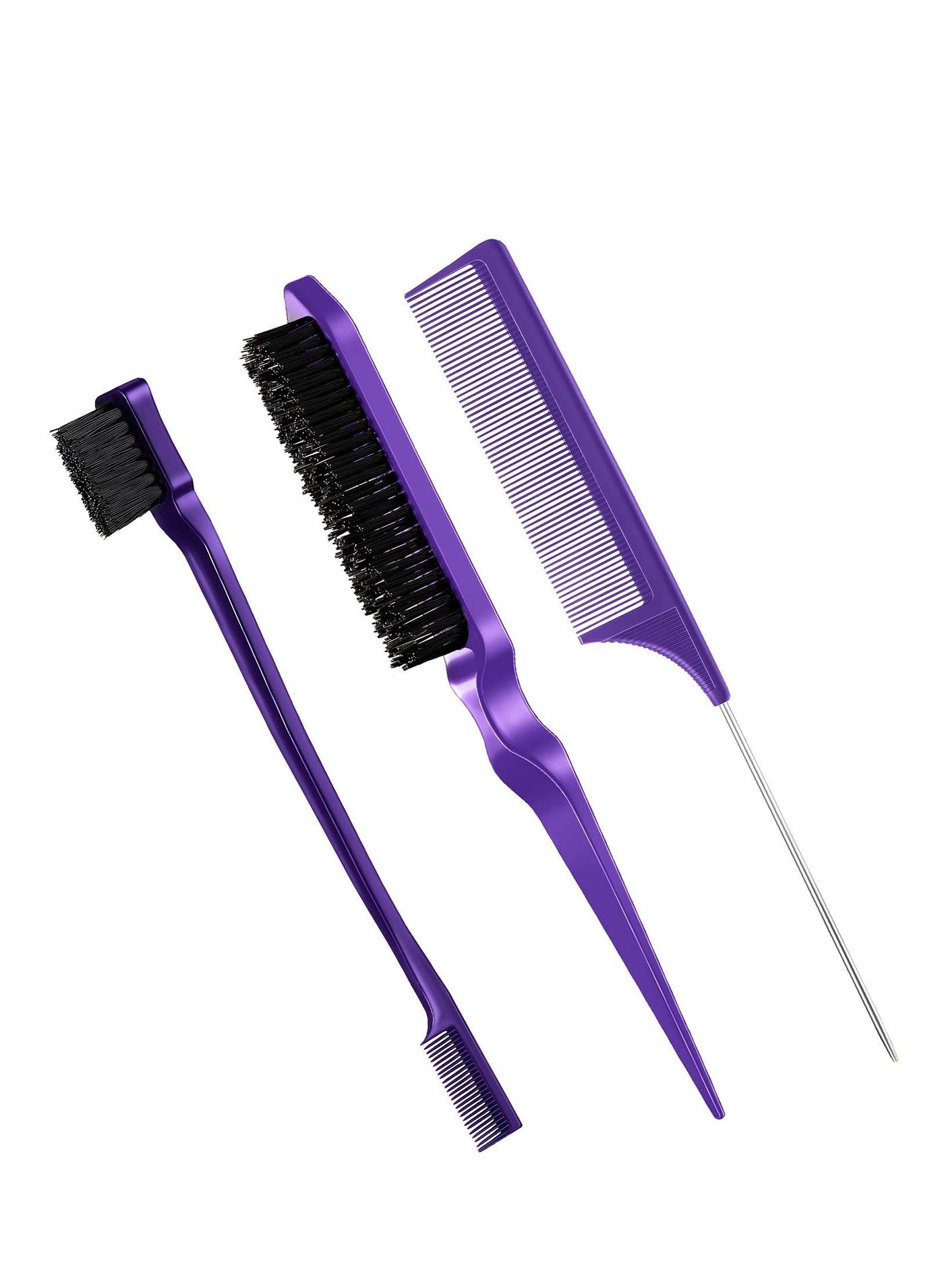 3 Pcs Slick Back Hair Brush Set Bristle Hair Brush Edge Control Brush Teasing Comb for Women Baby Kids' Black Hair (Purple)