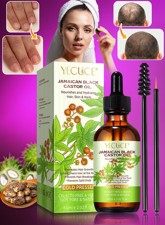 60ml Jamaican Black Castor Oil 100% Pure Cold Pressed Castor Oil for Skin Nails Hair Growth Eyebrows and Eyelashes Eyelash and Eyebrow Growth Serum Prevent Hair Eyebrow and Eyelashes Loss