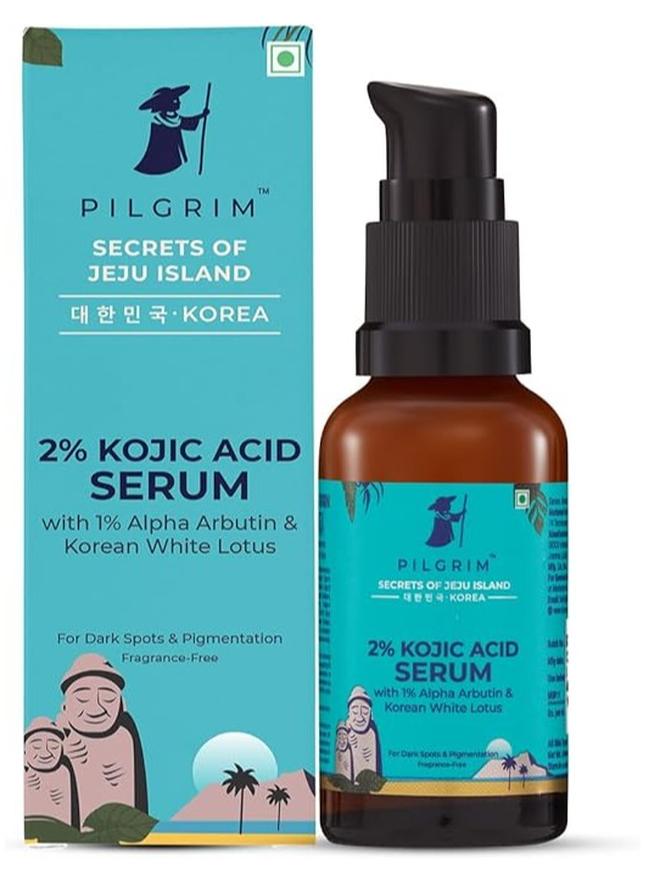 Pilgrim 2% Kojic Acid Serum for face (30 ml) with 1% Alpha Arbutin & Korean White Lotus For Acne & Darks spots| Anti-pigmentation Face Serum For Men & Women | For All Skin Types
