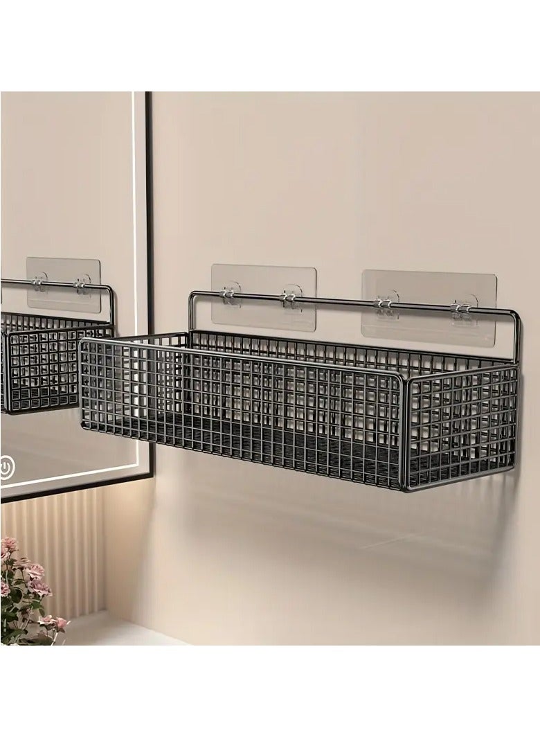 Wall-Mounted Metal Storage Baskets, Bathroom Organizer Shelves, No-Drill Bathroom Vanity Shelf, Rustic Bathroom Toilet Storage Rack, Metal Bathroom Accessories, Non-Toxic, No Battery Required