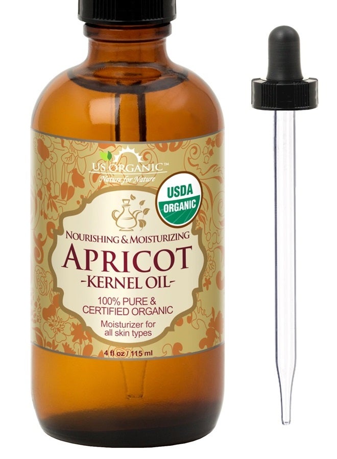Apricot Kernel Oil, USDA Certified Organic,100% Pure & Natural, Cold Pressed Virgin, Unrefined in Amber Glass Bottle w/Glass Eyedropper for Easy Application (4 oz (Large))