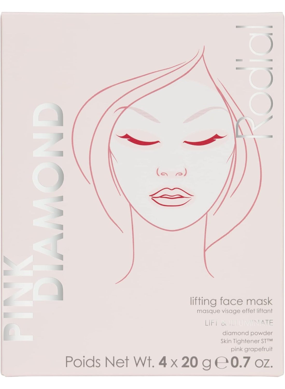 Rodial Pink Diamond Lifting Mask x4 – Firming Treatment for Aging Skin, Diamond Powder & Skin Tightening Peptides, Luxury Hydrogel for Wrinkle Relief 4 Pack