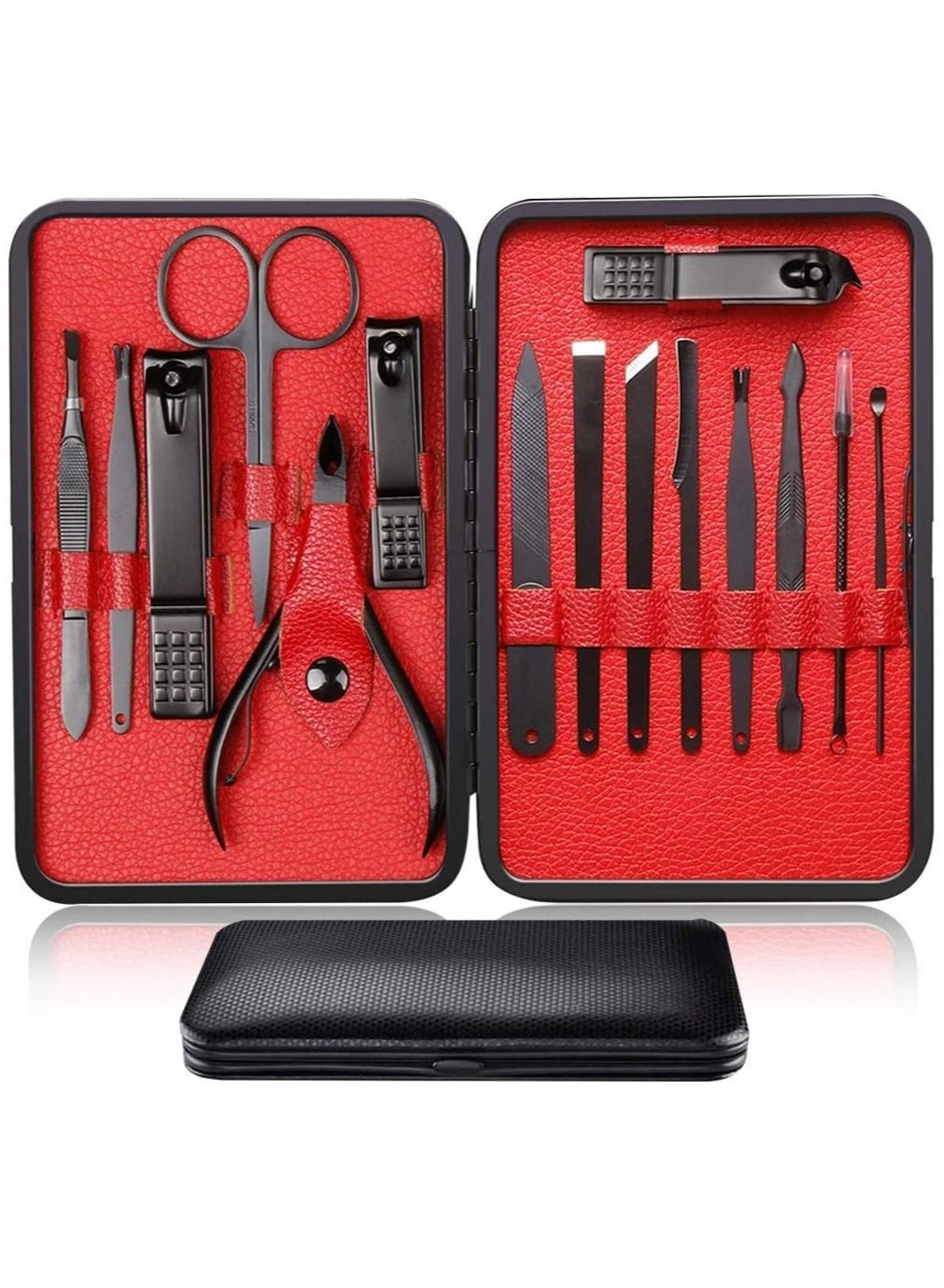 Nail Clipper Manicure Set Stainless Steel Professional Pedicure Black 15 Pieces