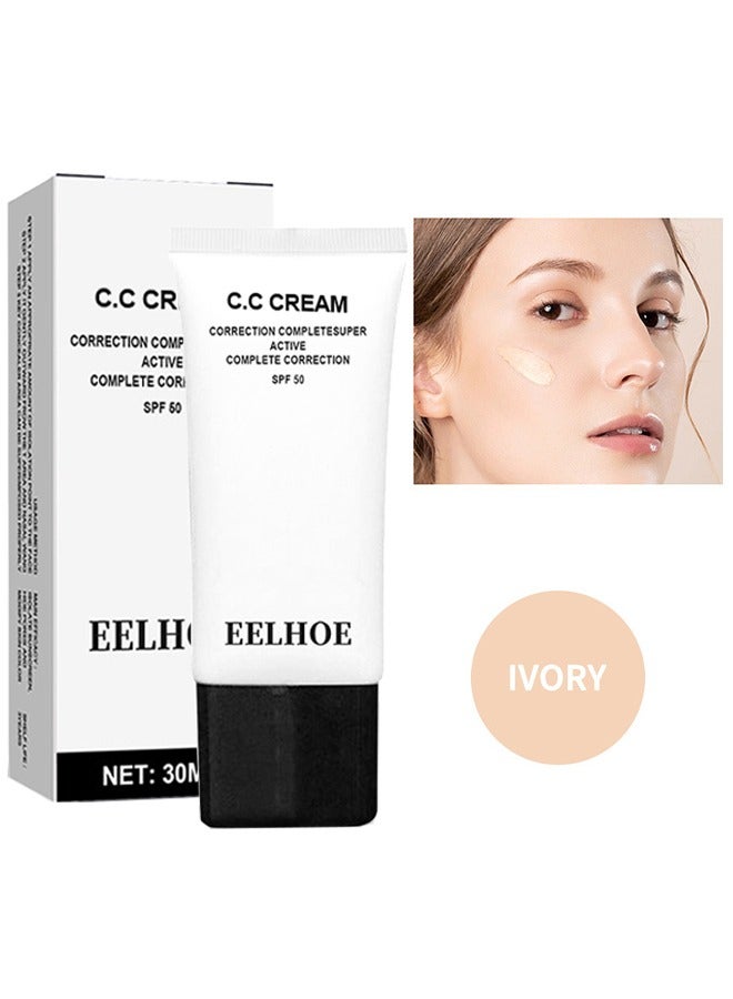 CC Cream SPF 50-CC Cream Self Adjusting For Mature Skin, Colour Correcting Face Sunscreen And Foundation, Pre-Makeup Primer Moisturizing Skin Concealer  (#Ivory)