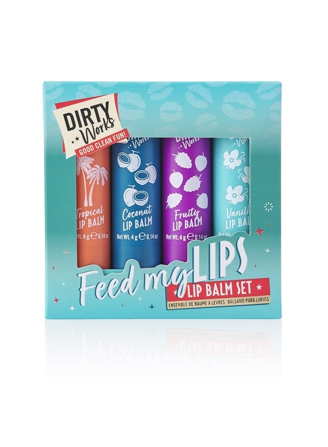 Feed My Lips, Lip Balm Set, 4 x 4g Nourishing, Hydrating Lip Salve Tubes Gift Set, Variaty of Fruity and Flavours