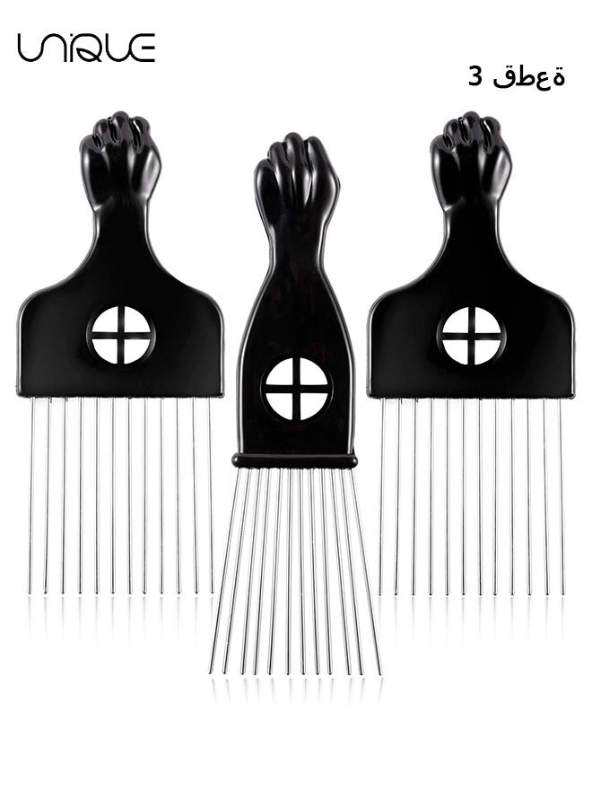 Metal Hair Pick, 3 Pack Wide Tooth Afro Pick for Men, Hair pick for Curly Hair for Women, Afro Pick Lift Pick Comb Tool for Wig Braid Detangle, Hair Styling