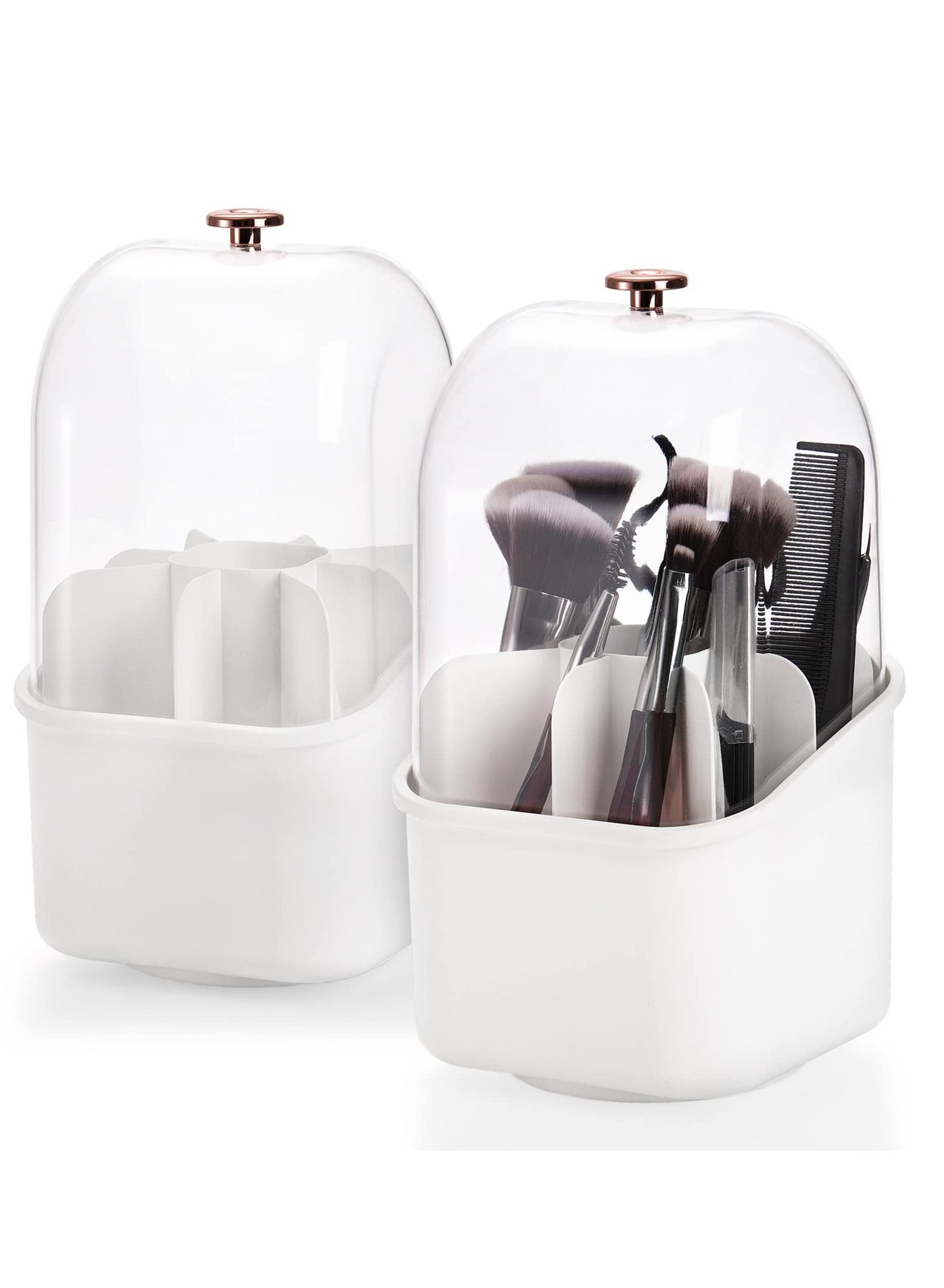 Makeup Brush Holder Organizer, 360 Rotating Makeup Organizer with Clear Cover Cosmetics Storage Display Case, 8 Compartment Cosmetic Display Case for Vanity Desktop (2 Pack)