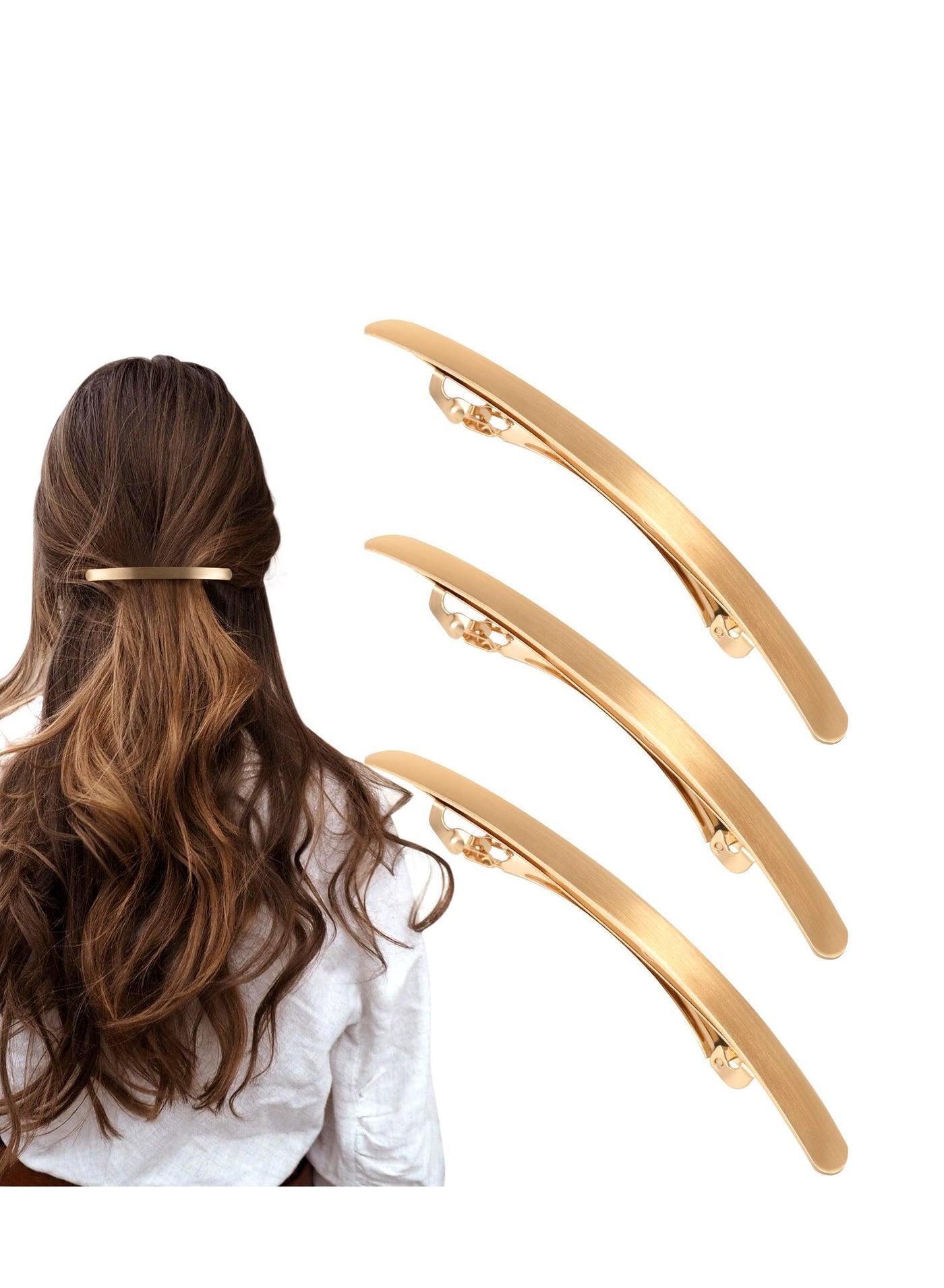 Metal Hair Clips,3Pcs Smooth Surface Gold Barrettes, French Styles Clasps Simple Spring Clamps Snaps, For Girls Women Ladies Wedding Party Head Decor