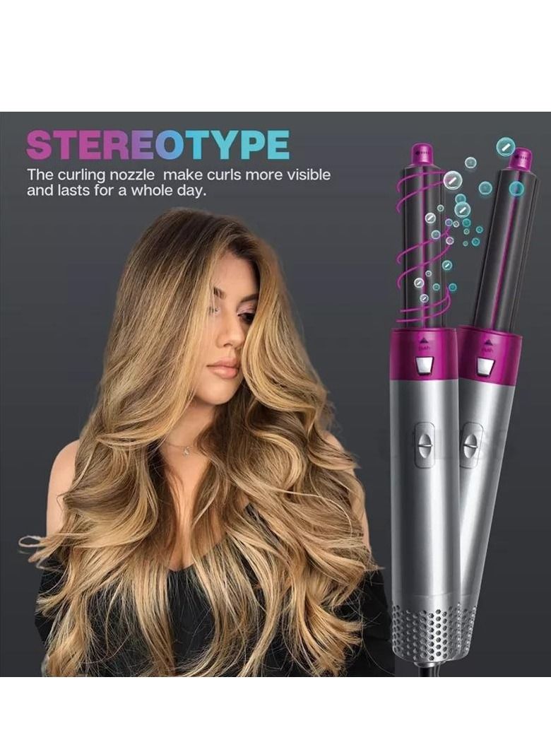 5 In 1 Hair Curler Rotating Hair Dryer Hair Straightener Comb Curling Brush 5 interchangeable barrels, 3 adjustable modes