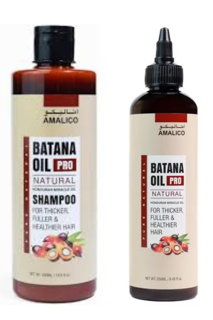 Set Of 2 Pcs   Batana Oil Pro Natural Honduran Miracle Oil For Thicker Fuller & Healthier Hair 250ml+ Batana Oil Pro Natural Shampoo, Honduran Miracle Oil, For Thicker Fuller Hair, 500ml
