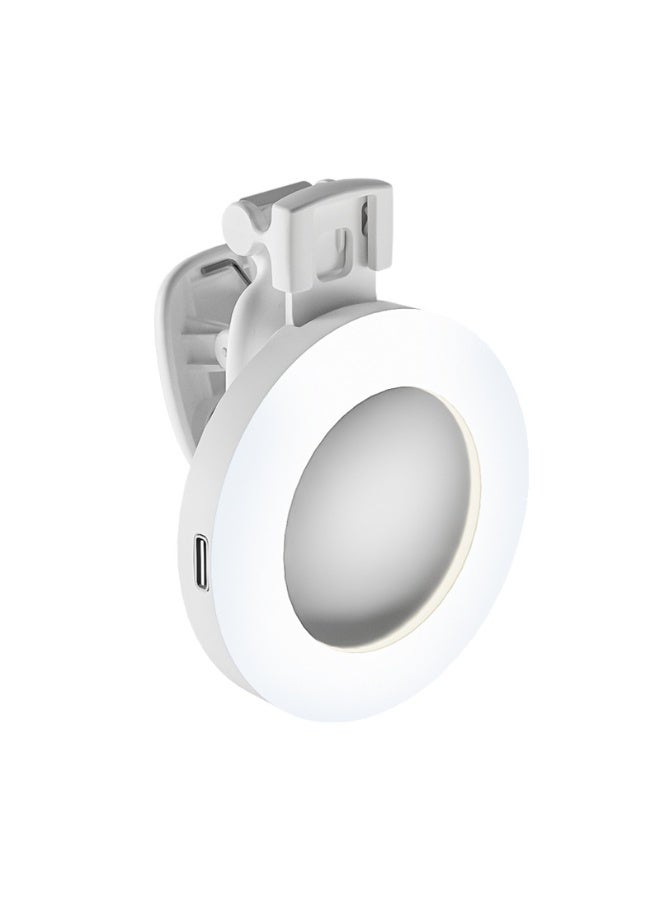 Lifestyle Clip-On Mirror Fill Light / Customizable Light Modes / Mini Mirror with Ring Light/ Travel Mirror / Compact Size / Suitable for Mobile / Portable Mirror with Light - White