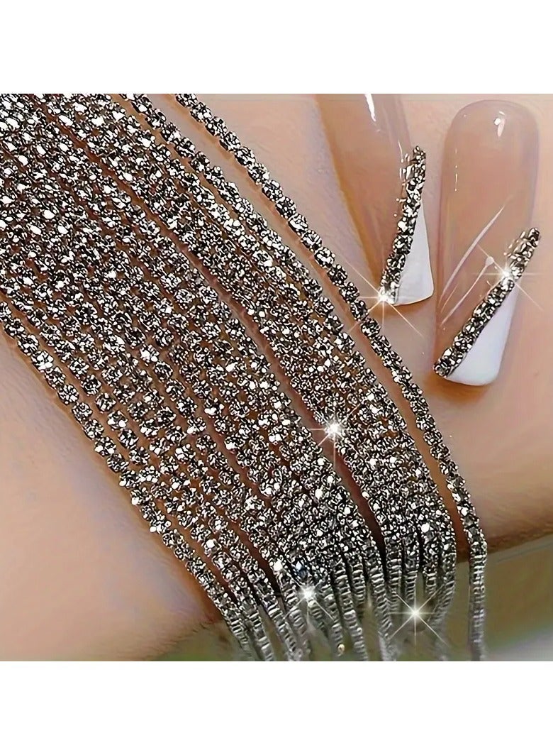 Luxury 100cm Sparkling Crystal Chain Nail Charms with Rhinestones - 1.5mm Glitter Silvery, DIY French Manicure Decorations for Women and Girls