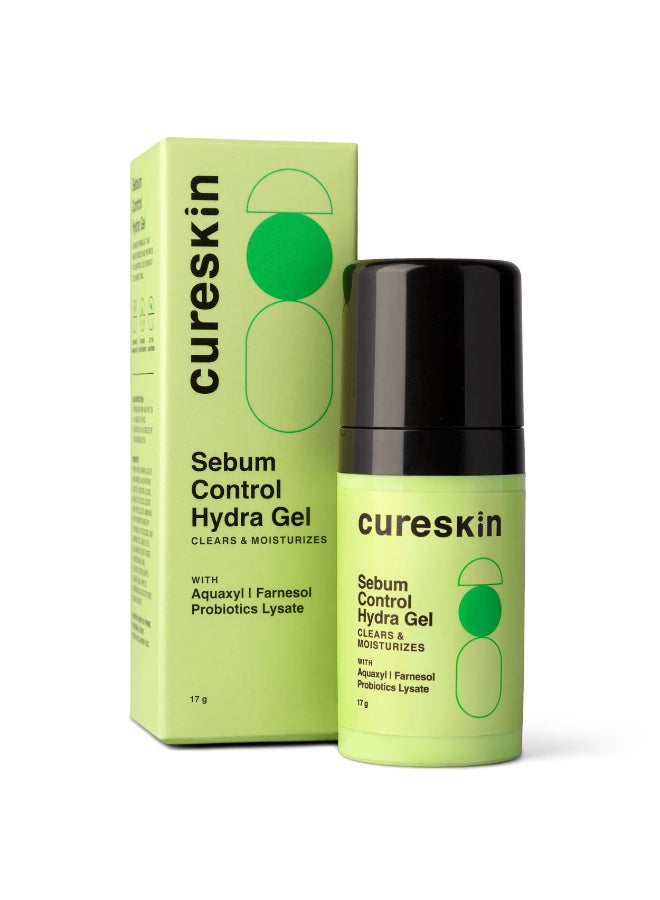 Cureskin Sebum Control Hydra Gel: Hydration & Shine Control for Oily Skin with Aquaxyl, Farnesol, Probiotics Lysate (17 g)