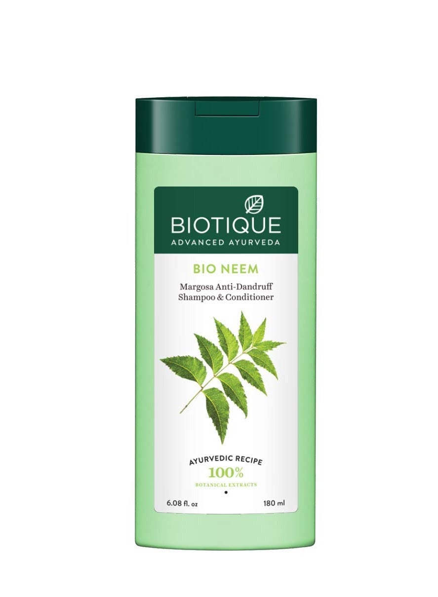 Biotique Fresh Neem Anti Dandruff Shampoo and Conditioner | Controls Dandruff | Eliminates Dryness, Flaking, and Itching | Hair Looks Fresh and Lustrous |Suitable for All Skin Types | 180ml