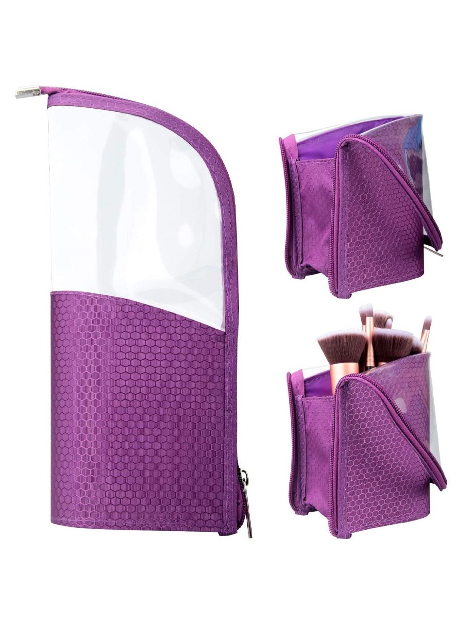 Makeup Brush Holder Organizer Bag Pencil Case Multifunctional Transparent Cosmetics Toiletry Stationery Bag