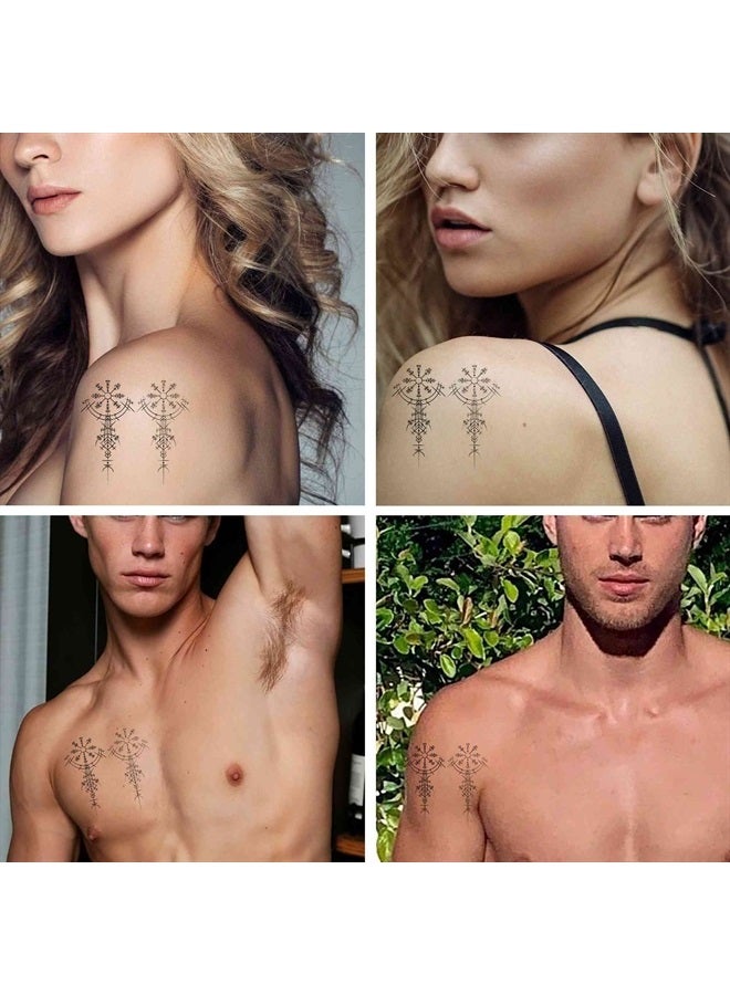 Thor Six sheets Temporary Tattoos for Men and Women Black Abstract Viking Symbols Isolated on White Background Symbol Rune Signs Nordic Ancient Gothic Fake Tattoo Kits Sets For Neck Hands L
