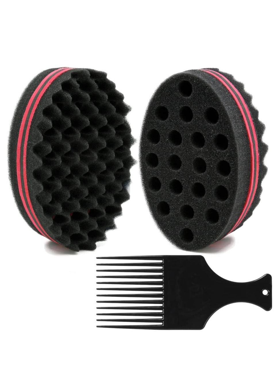 Big Holes Barber Hair Brush Sponge Dreads Locking Twist Afro Curl Coil Wave Hair Care Tool, 1 Pcs with 1 Pc Hair Pick