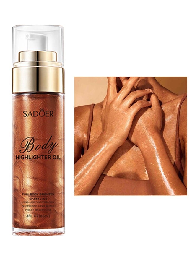 Body Highlighter Oil -Shimmer Body Oil Bronze Gold Bronze Face Brighten Glow Pearl Highlighter Illuminator body Makeup Shine Glitter Gold Liquid Taning(#04 Golden Brown)