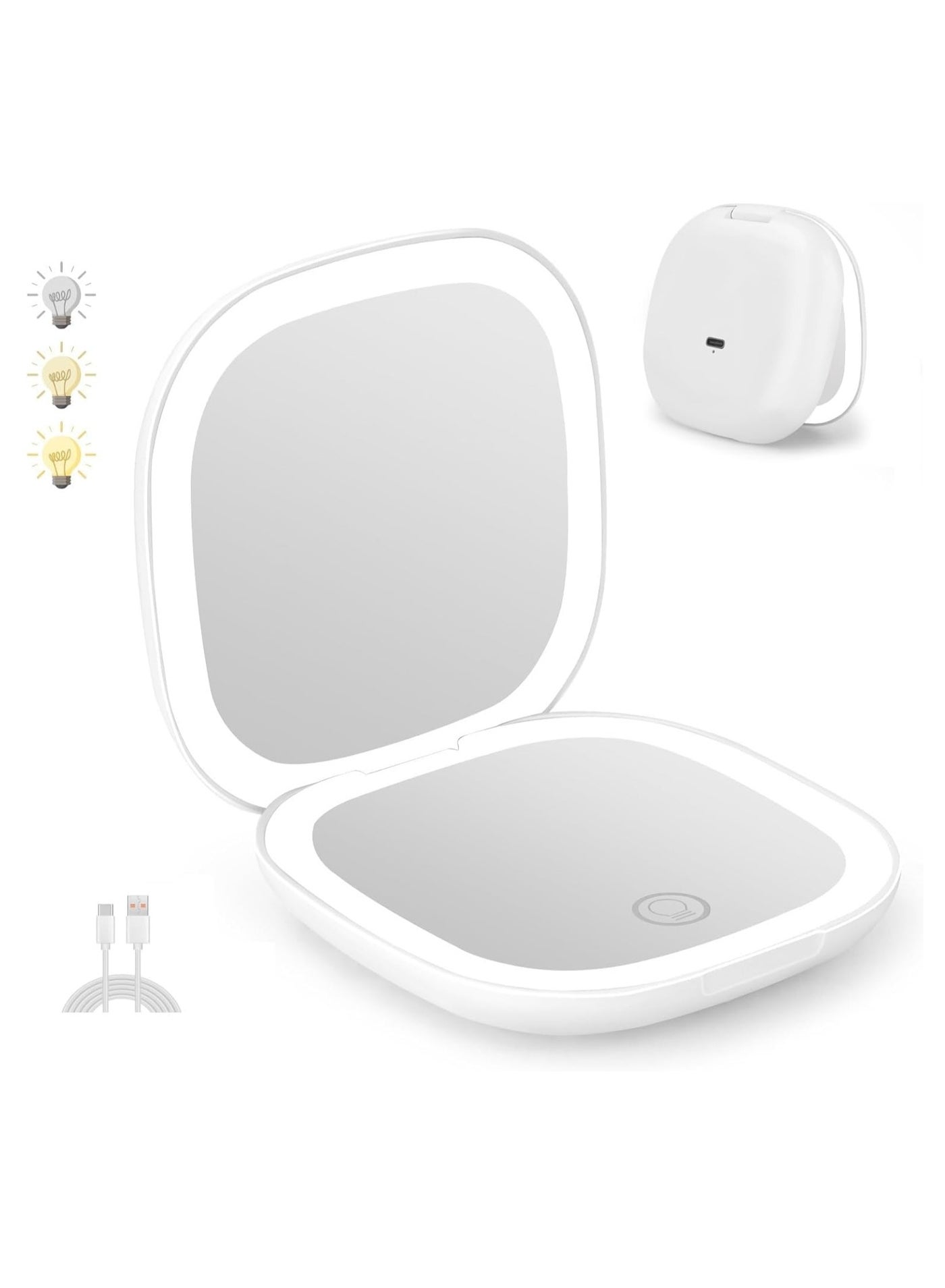 Compact Mirror Lighted Travel Makeup Mirror with 1X/10X Magnifying Double Sided Dimmable Portable Pocket for Handbag and Pocket USB Charging