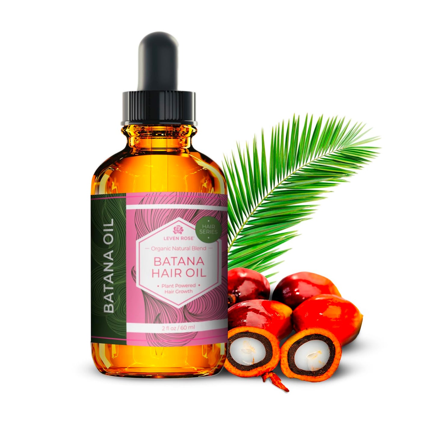 Leven Rose Organic Batana Oil Hair Serum for Hair Growth, 2 oz - Repairs Split Ends, Dry Damaged Hair, Supports Collagen Production, Chemical Free Scent, Simple Application