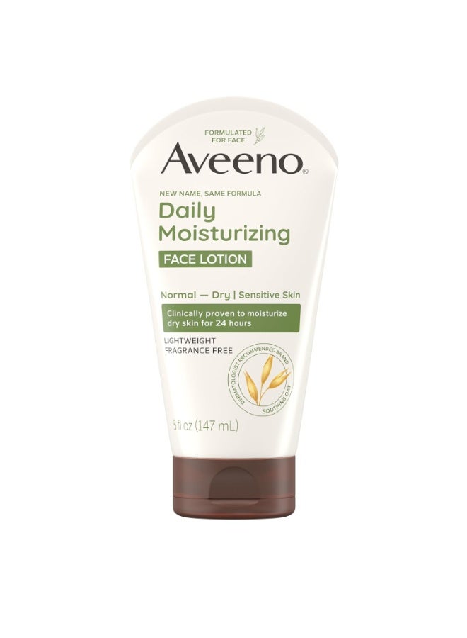Aveeno Daily Moisturizing Face Lotion with Soothing Prebiotic Oat, Lightweight Non-Greasy Facial Moisturizer for Normal to Dry, Sensitive Skin, 24-Hour Moisture, Fragrance-Free, 5 oz