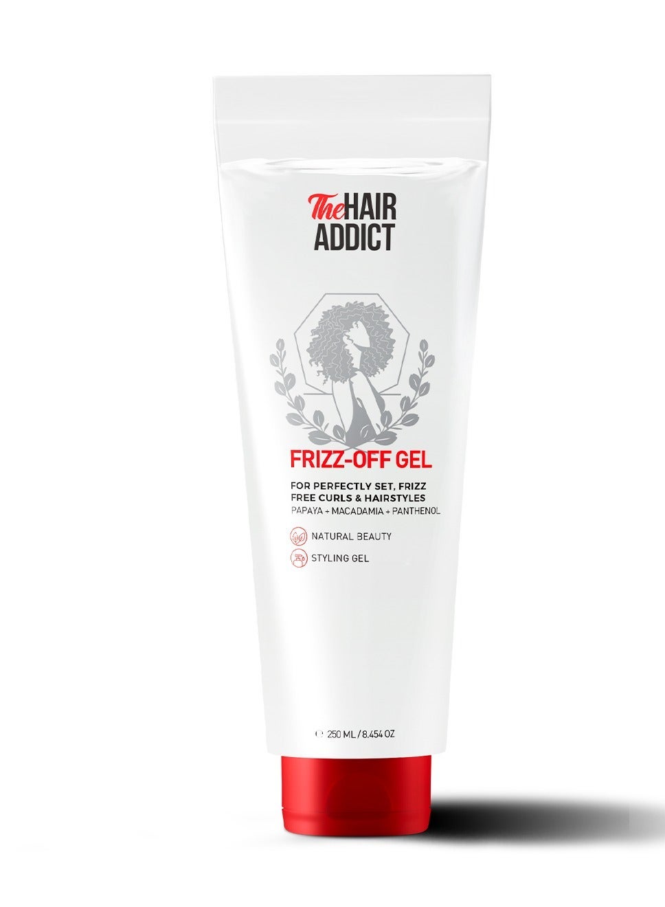 The Hair Addict Frizz Off Papaya Hair Gel - Perfectly Set Frizz-Free Curls & Sleek Hairstyles - Alcohol-Free Humidity-Fighting Hold With Papaya, Macadamia & Pro-Vitamin B5 - 250 ml