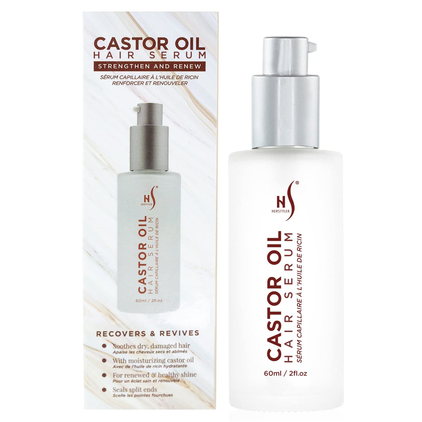 HerStyler Castor Oil Hair Serum for Hair Growth - Hair Shine Serum with Vitamin E - Hair Growth Serum - Hair Serum Heat Protectant - Vitamin E for Silky Hair - 2 Fl Oz (1 Pack)
