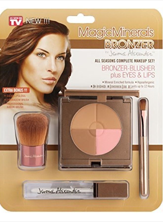 MagicMinerals Bronzer by Jerome Alexander - Ultra-Natural Bronzer-Blush Compact Plus Clear Lipgloss and Eyeshadow Brush - Perfect Makeup for Bronzing, Contouring or Sculpting