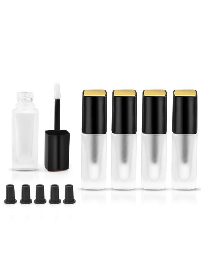 5 Pcs 5ml Frosted Glass Lip Gloss Tubes Refillable Square Lip Glaze Tube Vials Mini Lip Balm Bottle Container with Wands & Stoppers for Women Girls DIY Makeup Travel