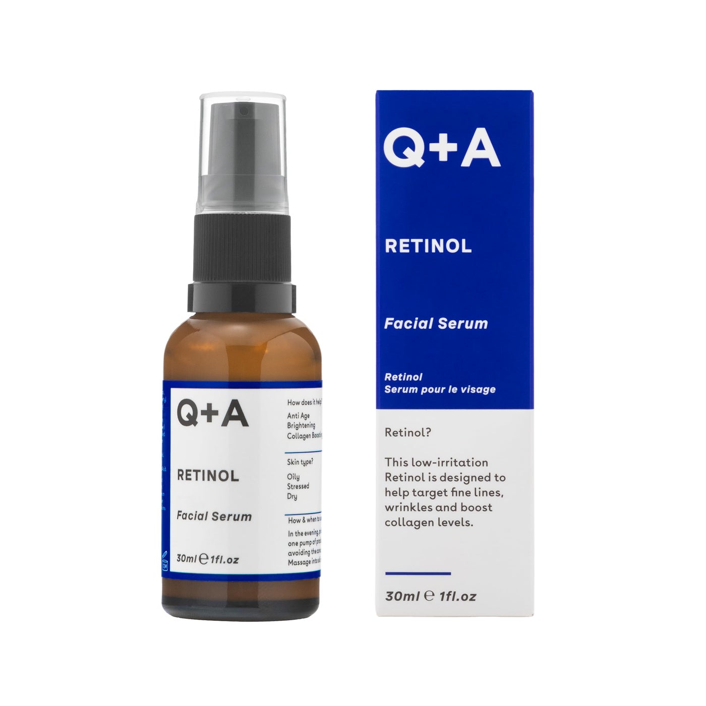 Q+A Retinol Facial Serum (30ml), Face Serum Skincare with Retinol, Squalane & Bisabolol, Smooths Fine Lines, Evens Skin Tone & Boosts Radiance, Vegan & Fragrance Free