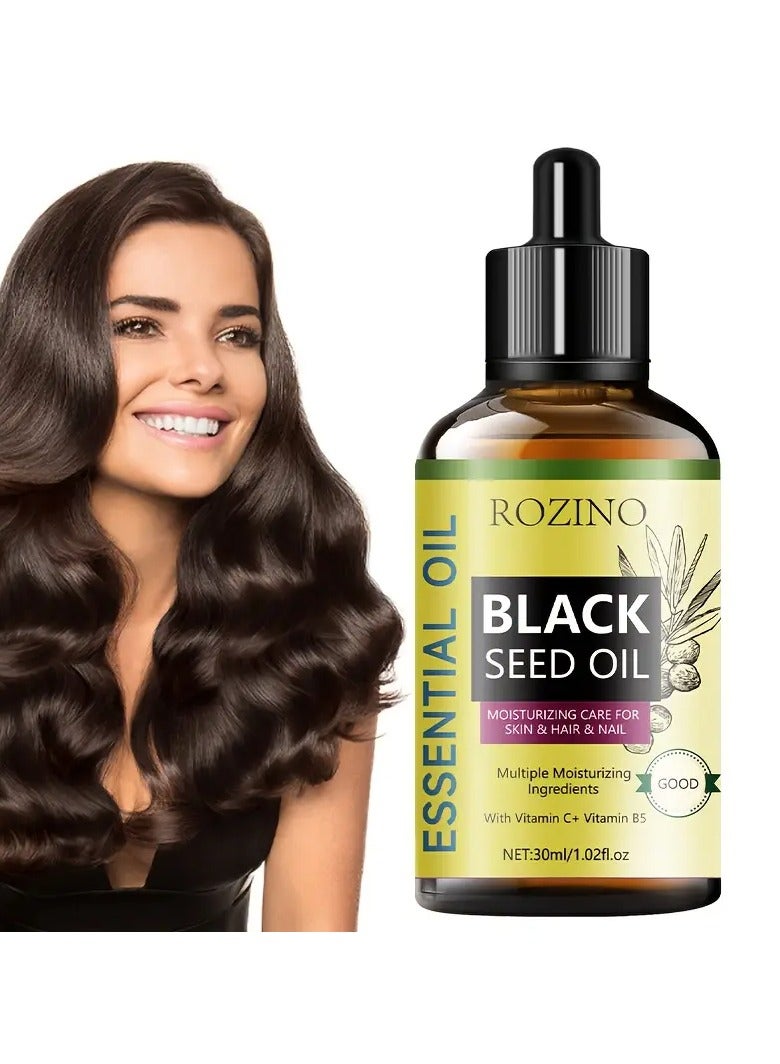 Rozino autumn and winter hair care essential oil - black seed oil - contains vitamin C+and vitamin B5, multiple moisturizing ingredients, smooths dry, frizzy and split hair, and provides long-lasting moisturizing and nourishment.