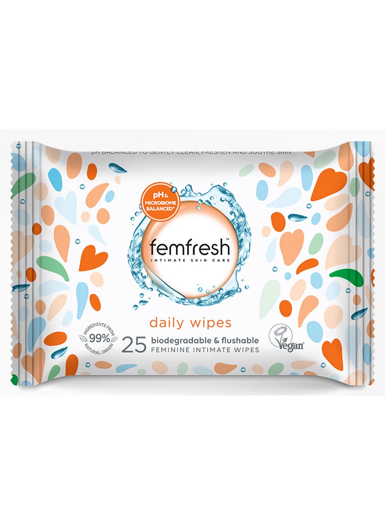 Intimate Skin Care Daily Wipes Ph Balanced Biodegradable & Flushable 99% Natural Origin 25Pcs