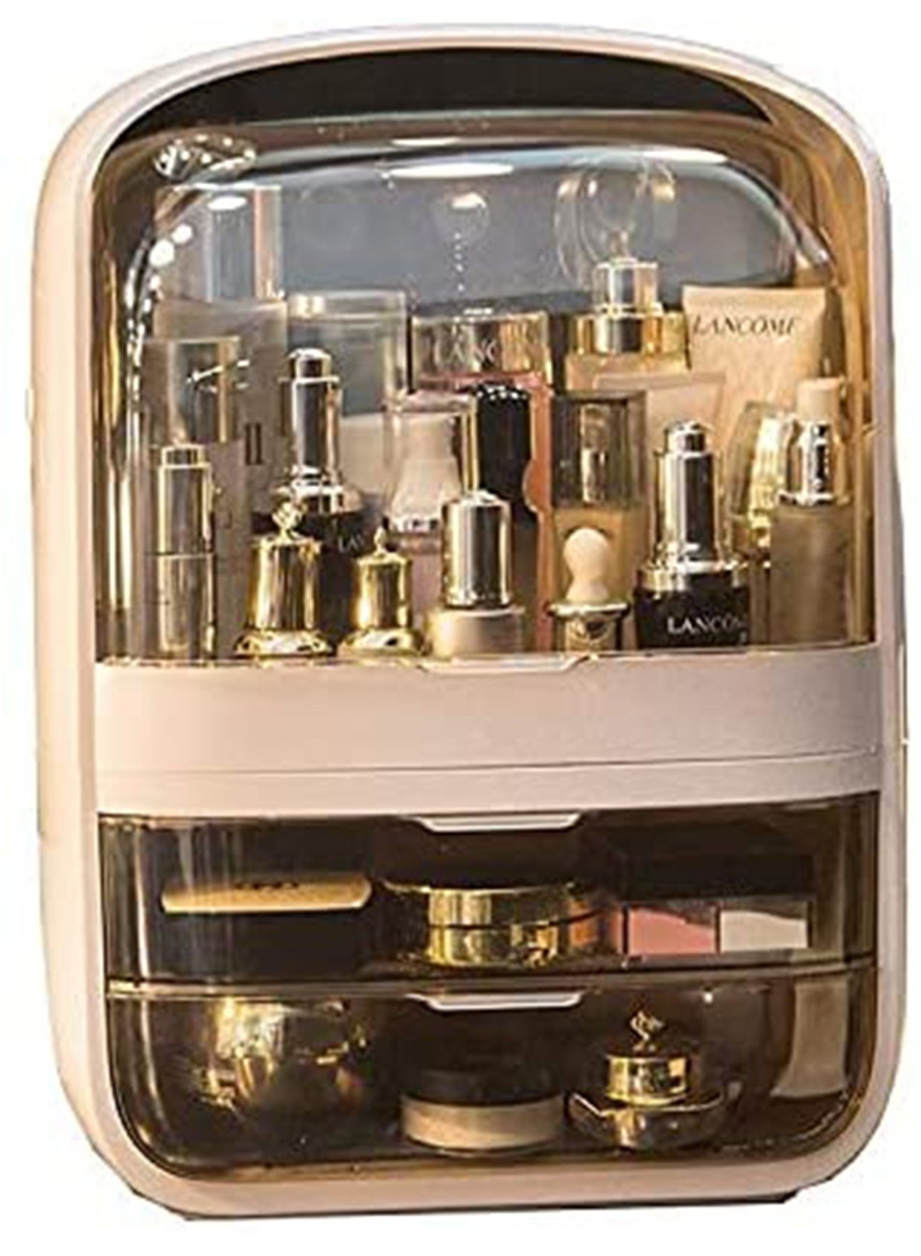 Makeup Organizer Cosmetic Storage Box Holder Portable Dust WaterProof with Cover (Pink)